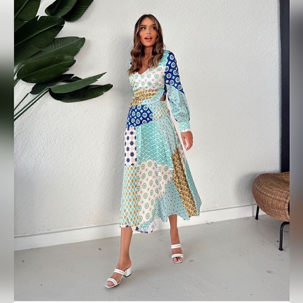 NWT ZARA PATCHWORK PRINT MIDI DRESS - Picture 7 of 14